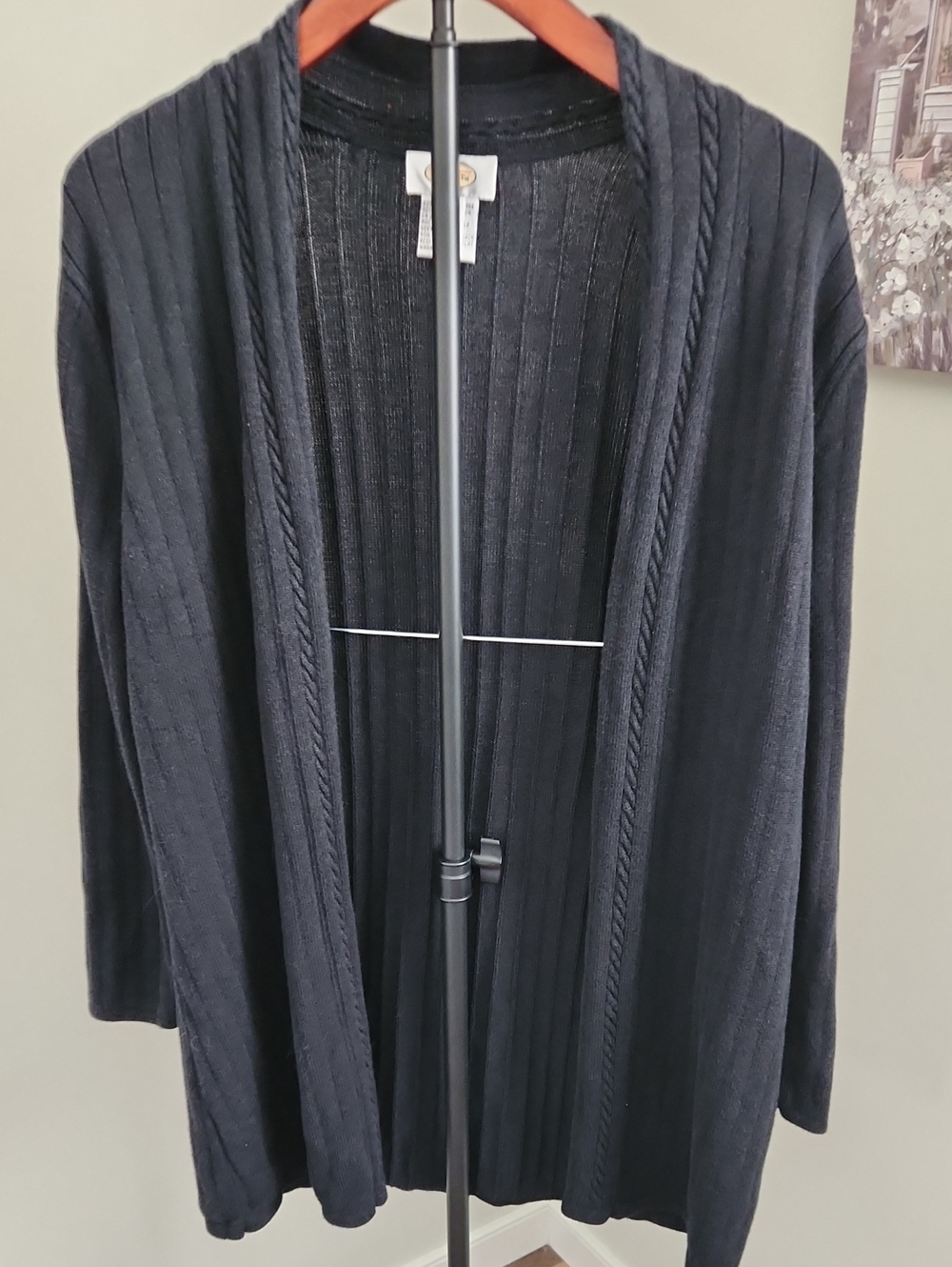 Talbots Black Ribbed Open-Front Cardigan Size M